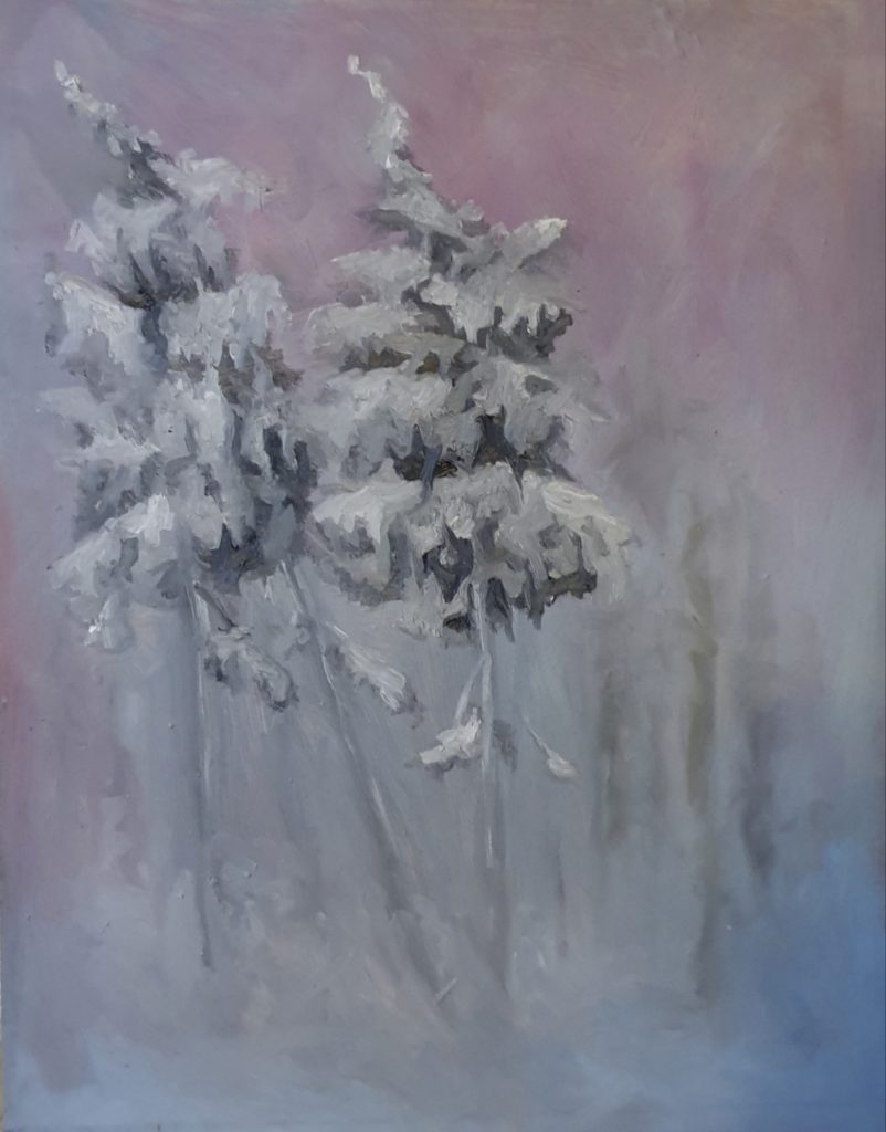 Lila skymning, 750 kr. 32x42 cm. Oljemålning 