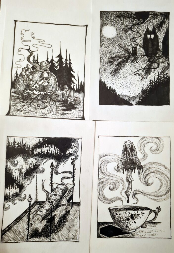 Små tuschteckningar, 80 kr st